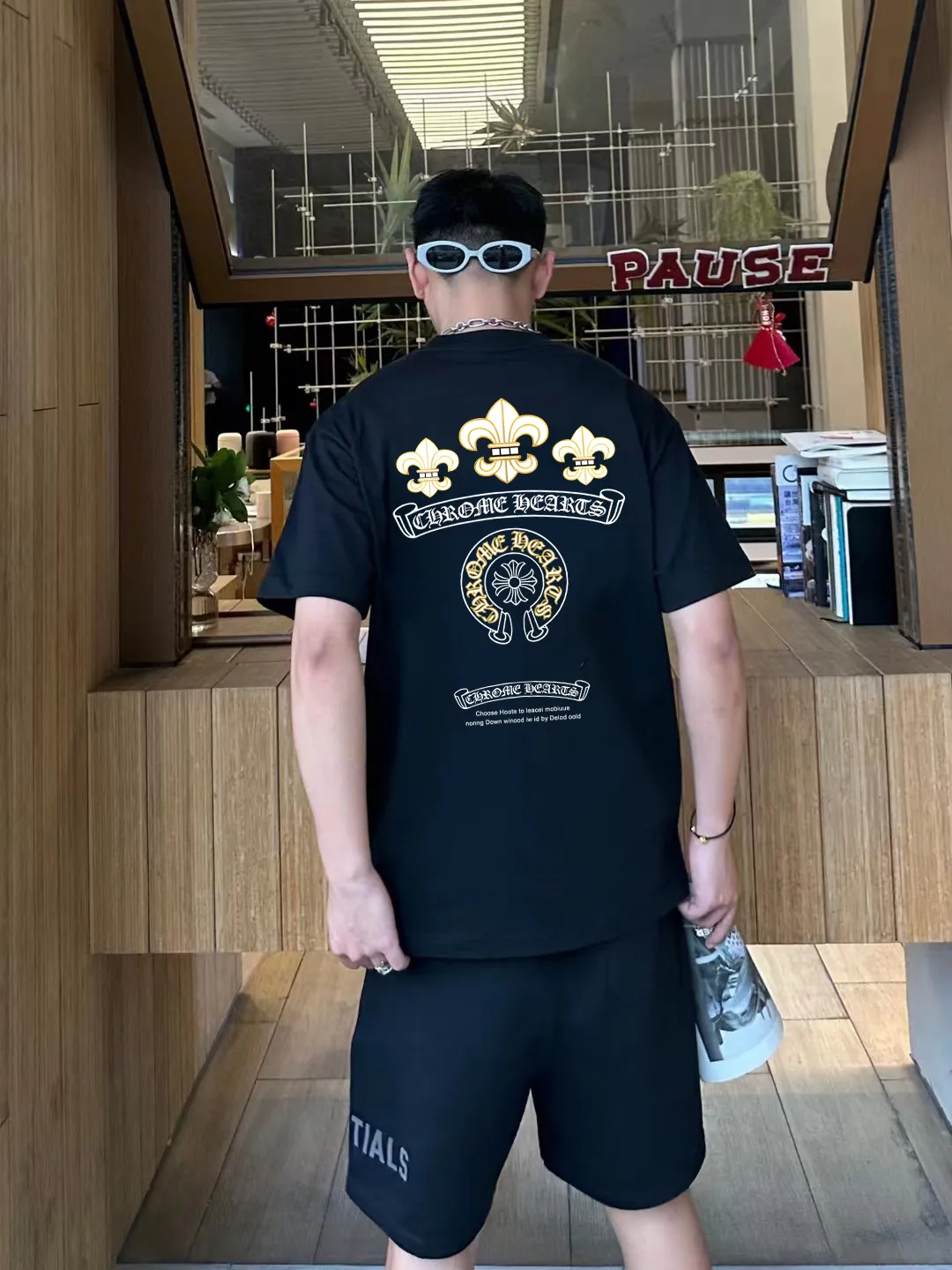 🅿️170 [CH Crow Heart] 2025FW short-sleeved T-shirt, letter LOGO printing, high-end 26s double yarn 300g fabric, heavy fabric, custom stretcher rib, same vat and dye, complete three standards, same style for men and women, color: black, white, size: S M L XL 2XL